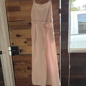 Striped Pink Jumpsuit with Tie Waist zipper in back preppy BARBIECORE STYLE